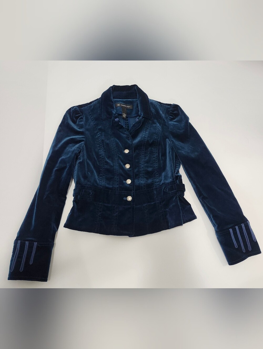 INC International Concepts Navy Velvet Pearl-Button Blazer